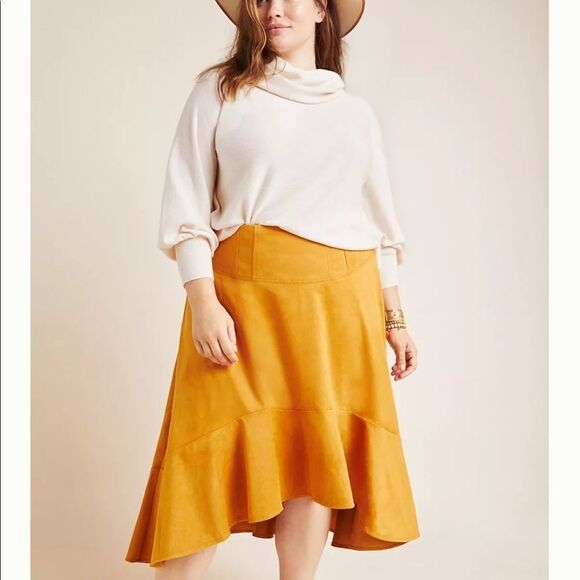 NWT Anthropologie Maeve Cosima Flounced Midi Skirt 18W #099